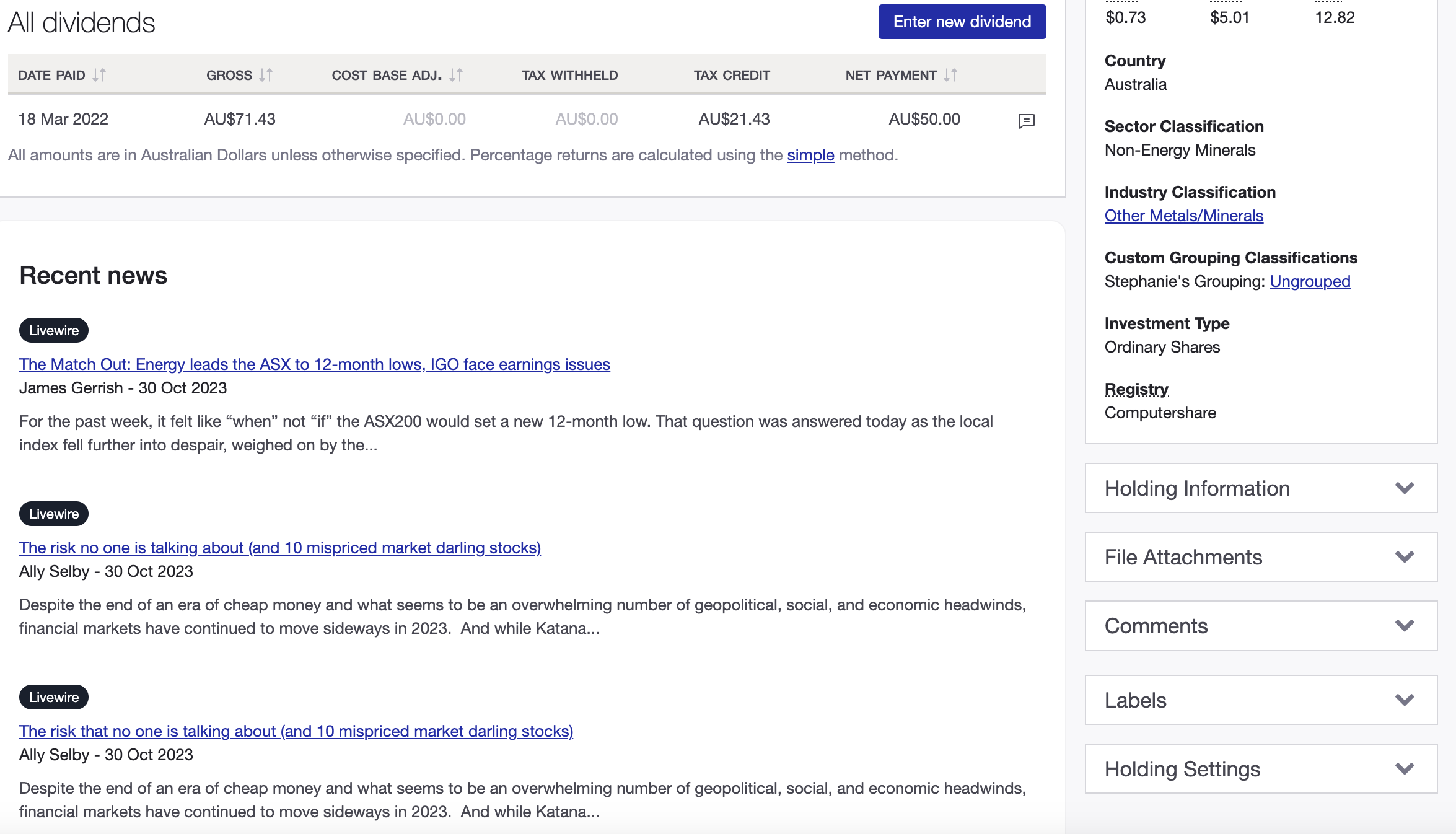 See Livewire news in Sharesight