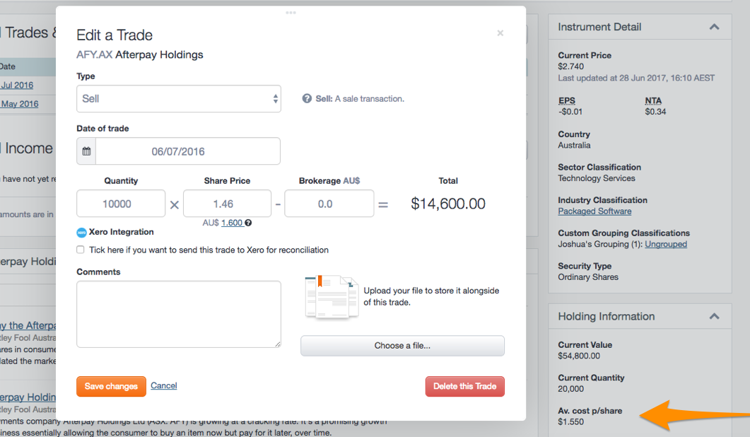 Holdings Page Sell and Cost-Base