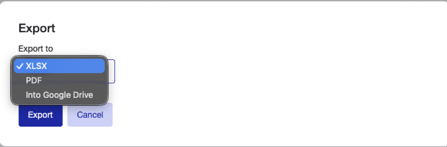 Export dropdown options