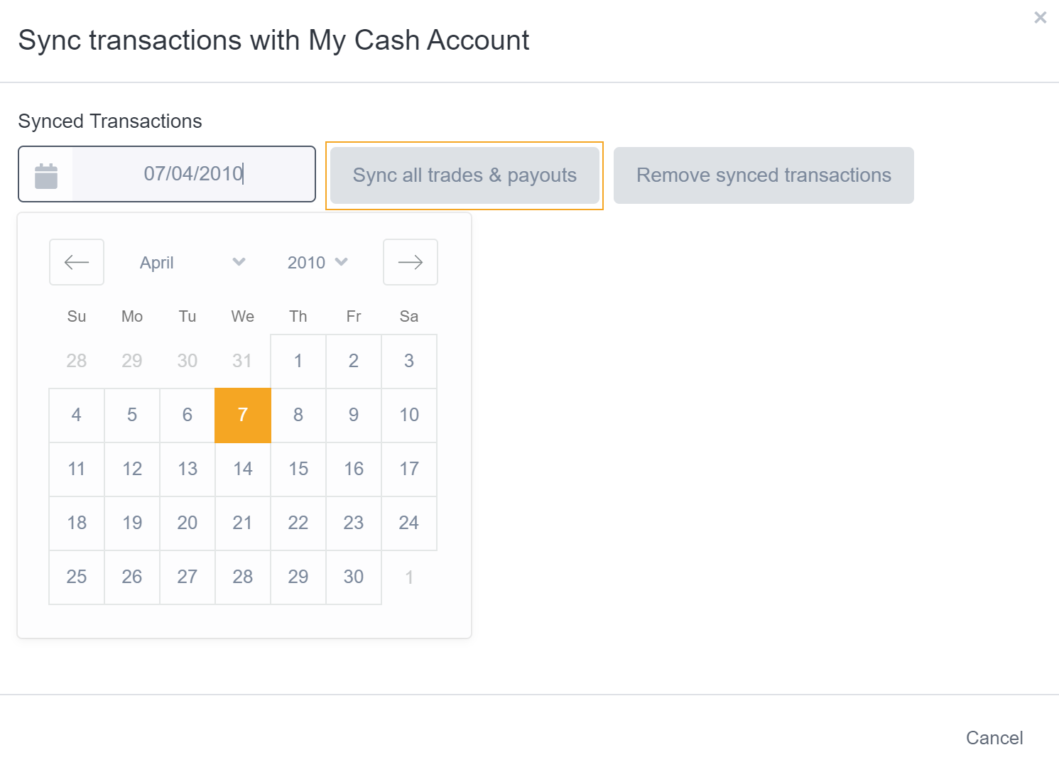 Sync transactions trading cash account