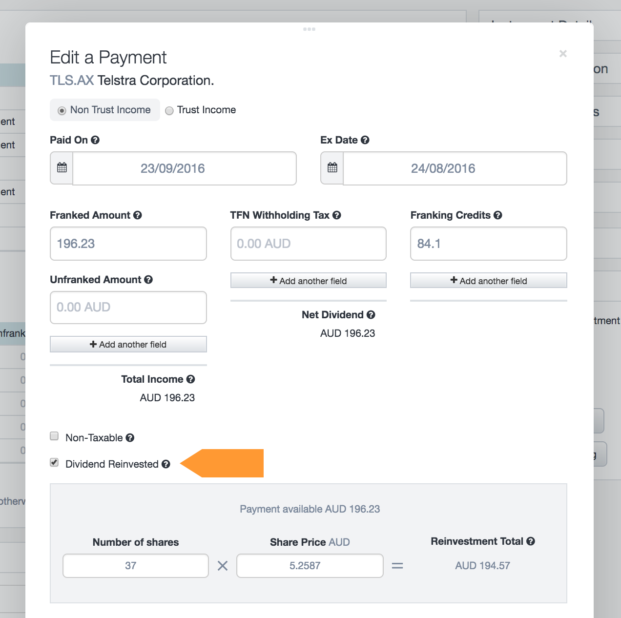 screenshot - Dividend Tracking 7