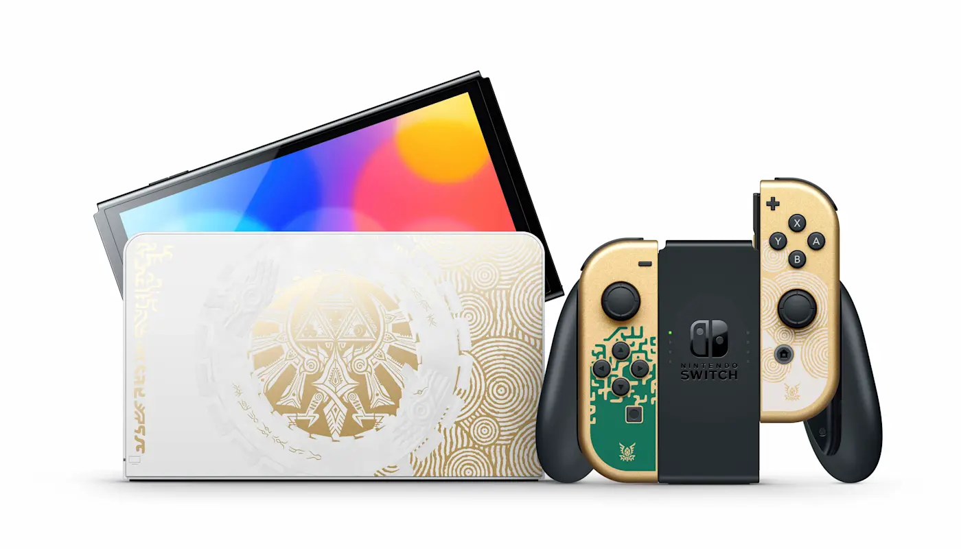以《薩爾達傳說王國之淚》 為主題，特別設計的Nintendo Switch（OLED
