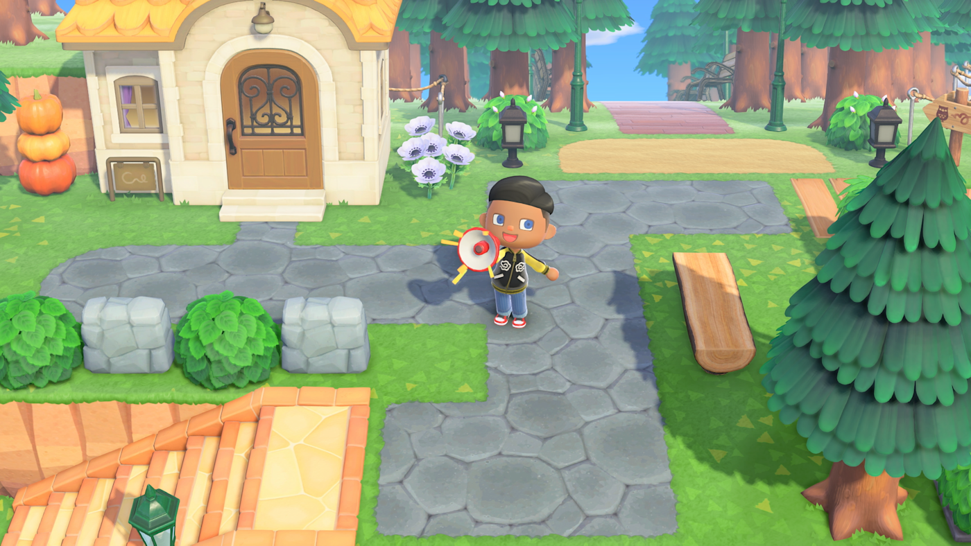 使用麥克風呼喚島民