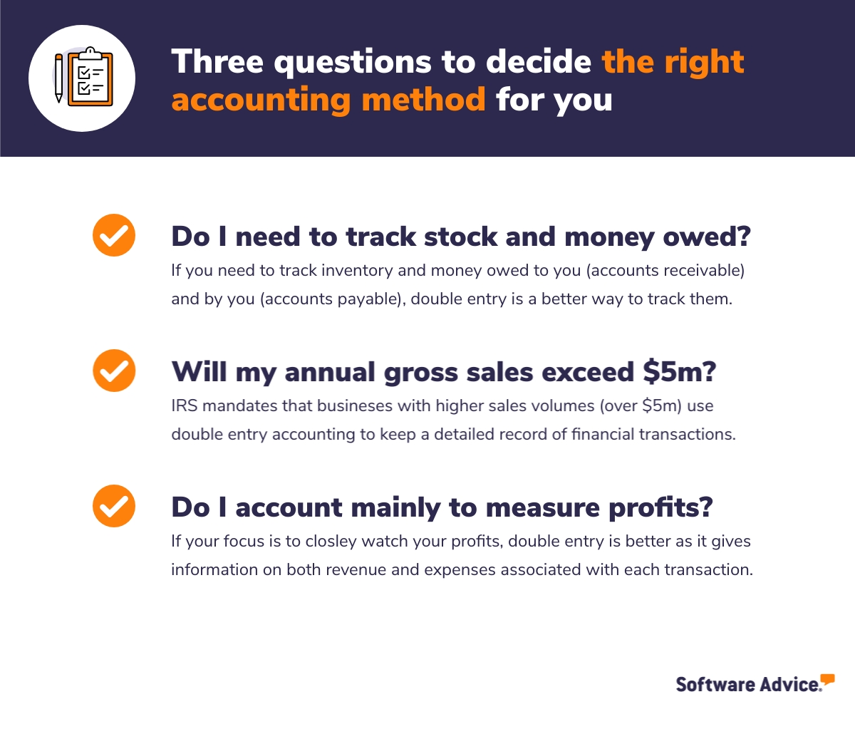 Three questions to decide the right accounting method for you graphic