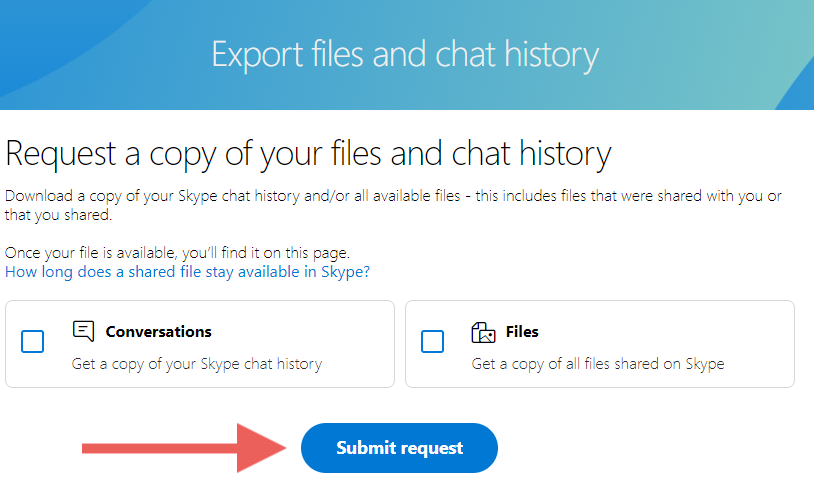 Submit a request to download data screenshot