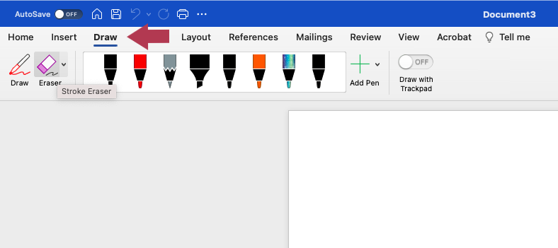 Graphic of Draw ribbon toolbar on Word