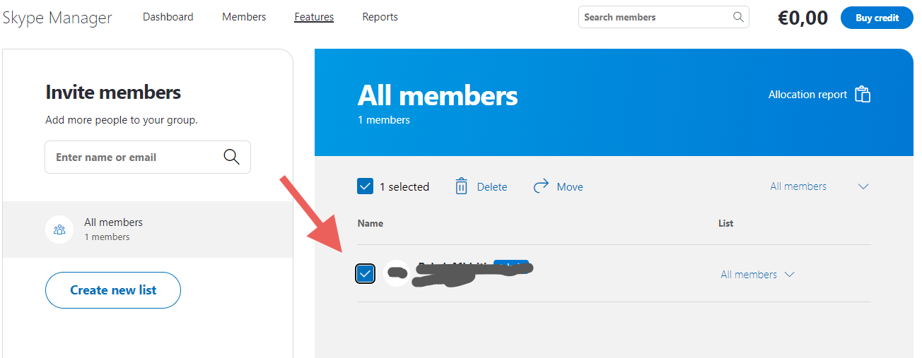 Select the Skype account you would like to delete by checking the box to the left of the Skype username screenshot