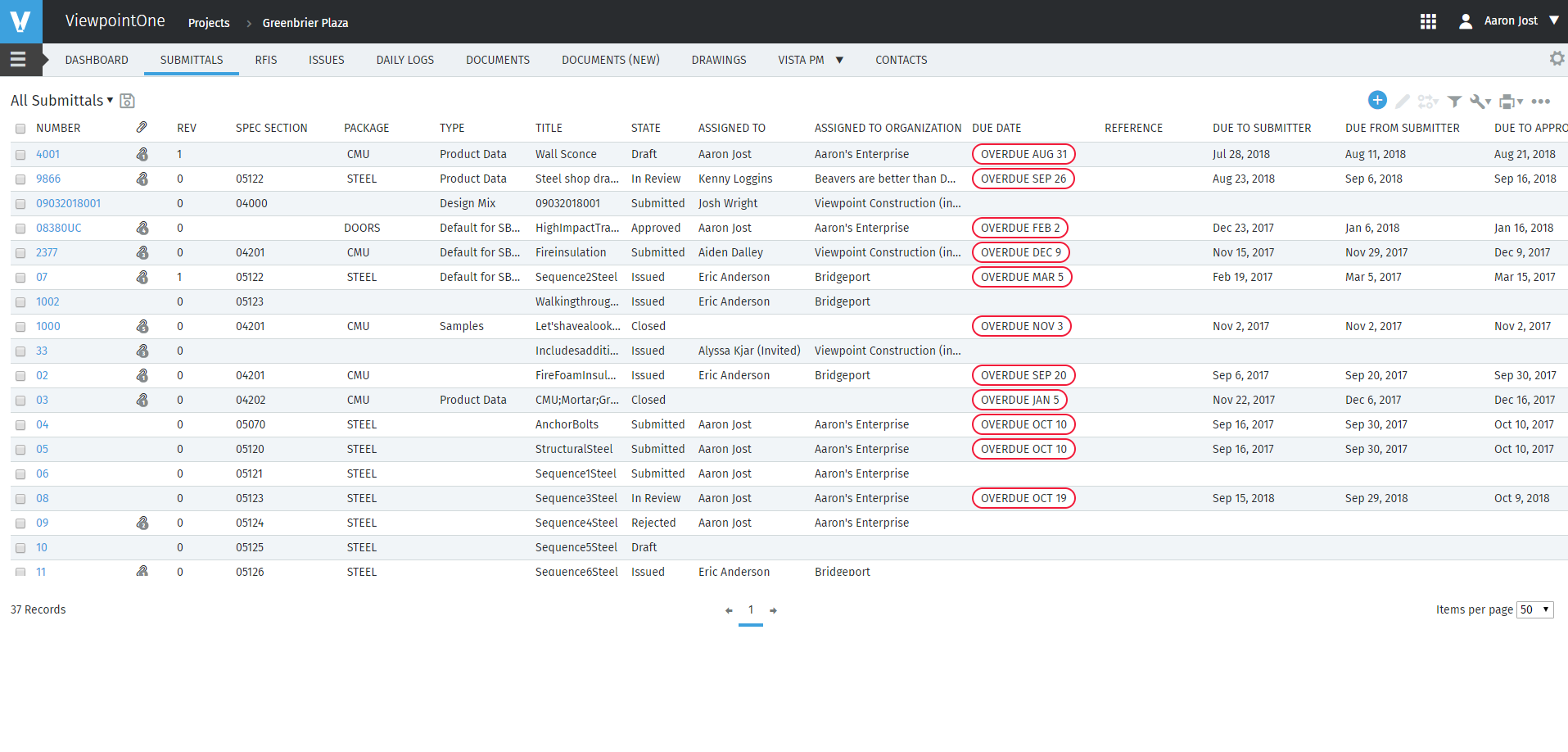 Document management in Viewpoint Team construction management software