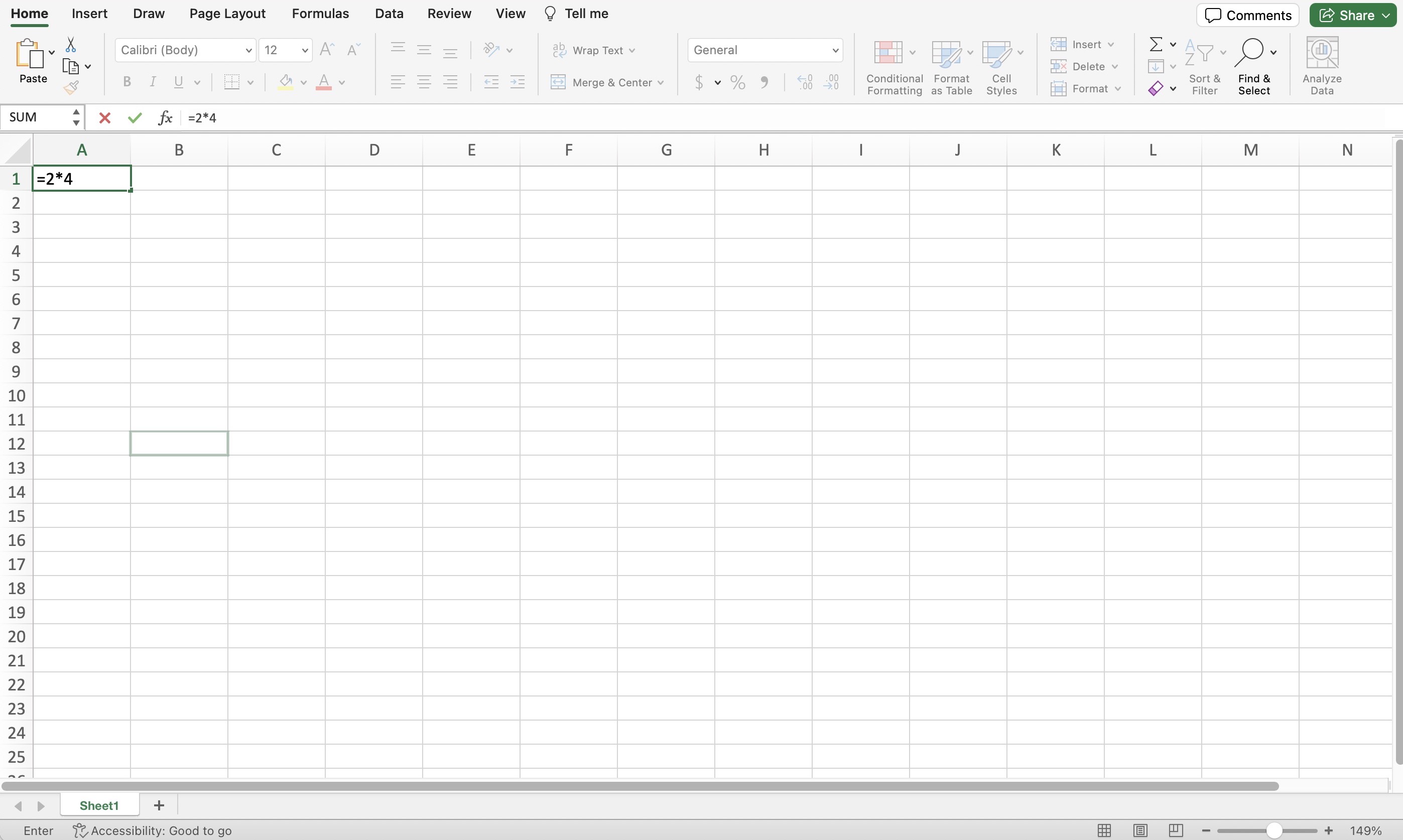 Screenshot of an empty sheet in Multiply Excel