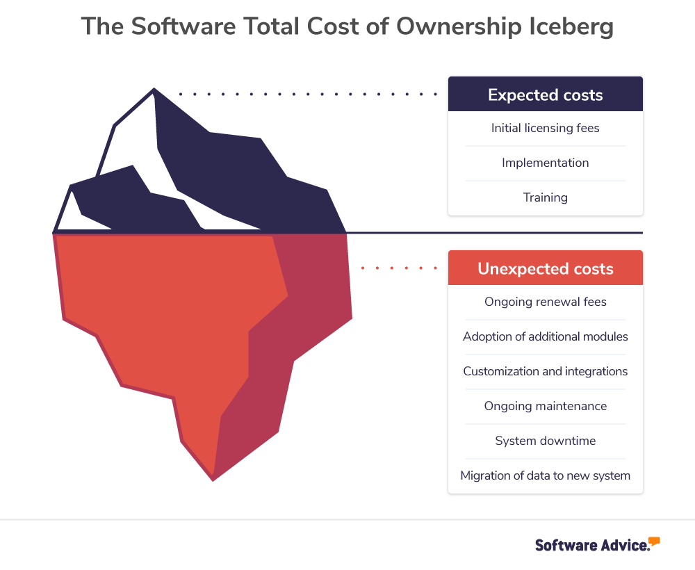 Graphic of the software total cost of ownership iceberg