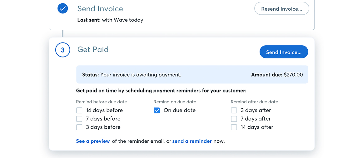 Example of software to schedule an auto-reminder for invoice payment