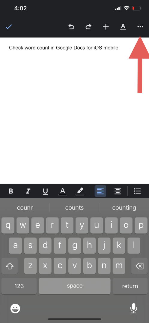 Screenshot of the Google Docs interface on mobile
