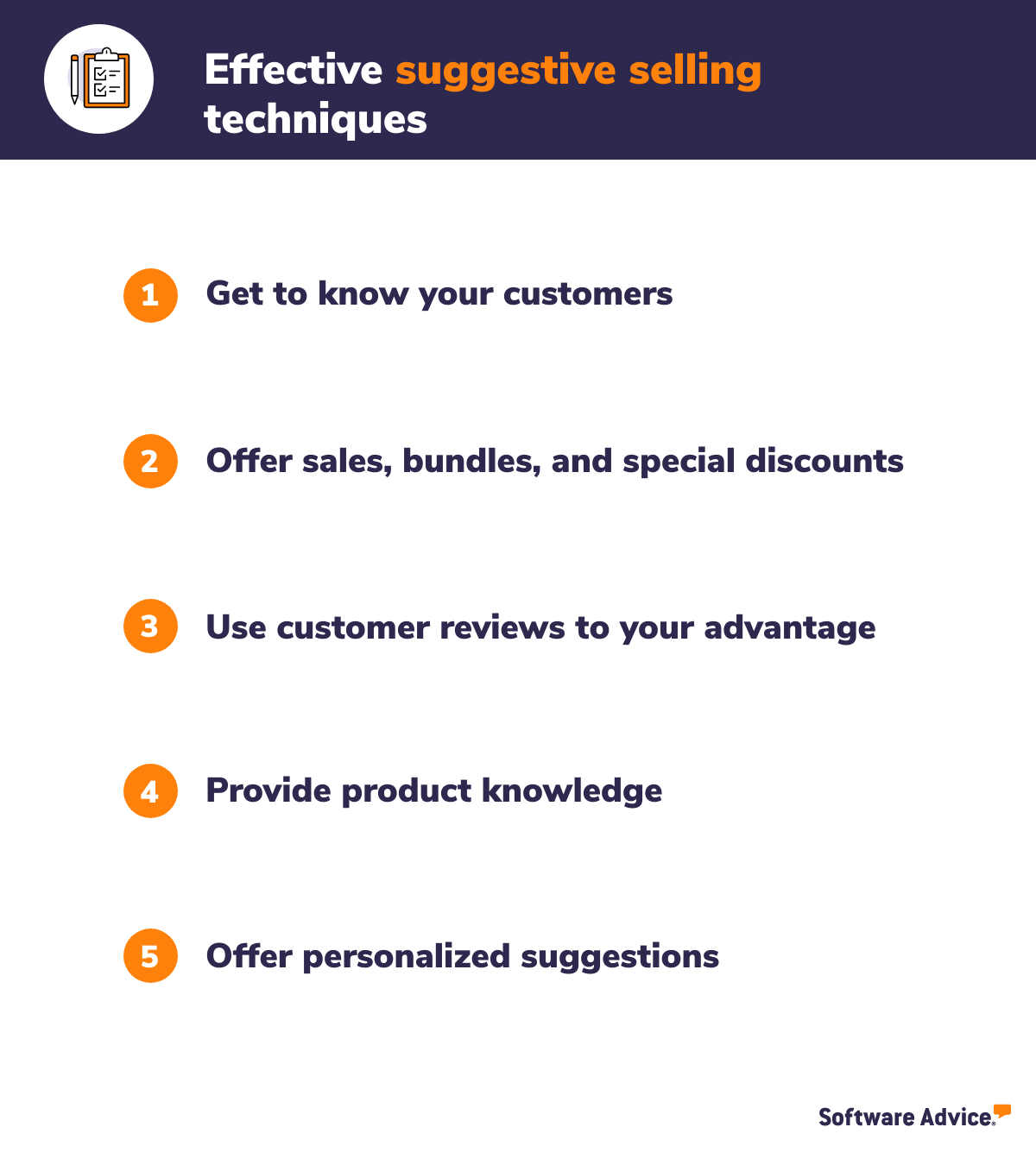 Graphic depicting techniques for Suggestive Selling Techniques
