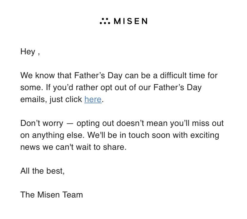Screenshot of email sent by cookware brand Misen, taken by author