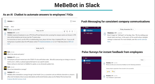 An employee asks MeBeBot about their organization's remote work policy