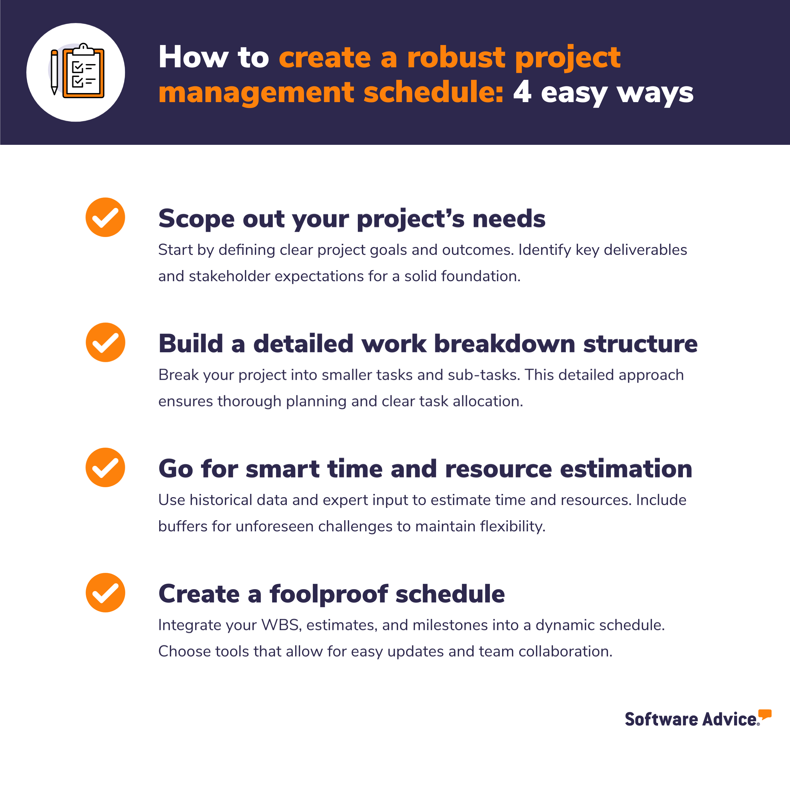 Graphic of how to create a robust project management schedule in 4 easy ways