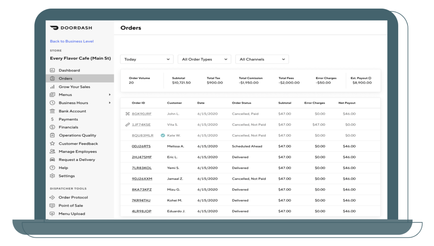 Manage your orders through a third-party online ordering platform like DoorDash