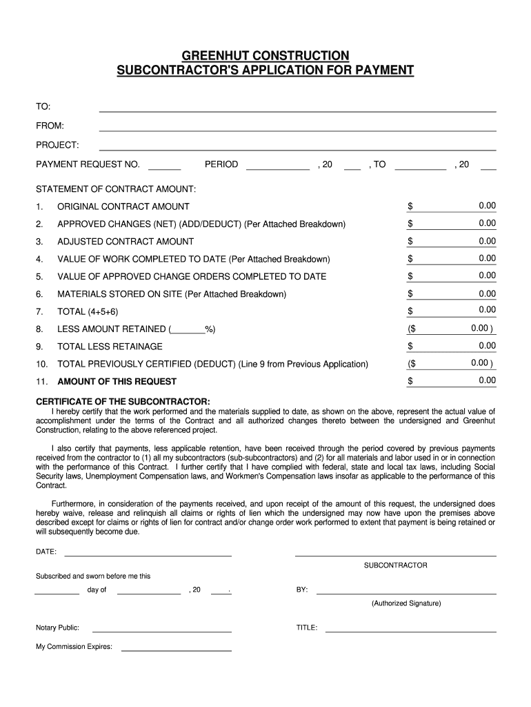 An example of the cover page of a construction pay application 