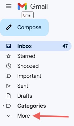 Click more to expand menu in Gmail