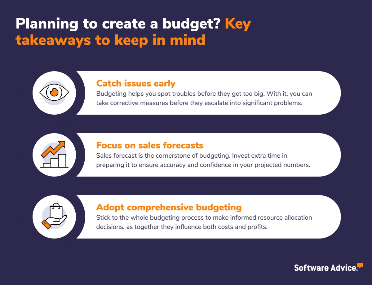 A graphic for key takeaways for the blog article "6 Types of Budgets Every Small-Business Owner Should Know"