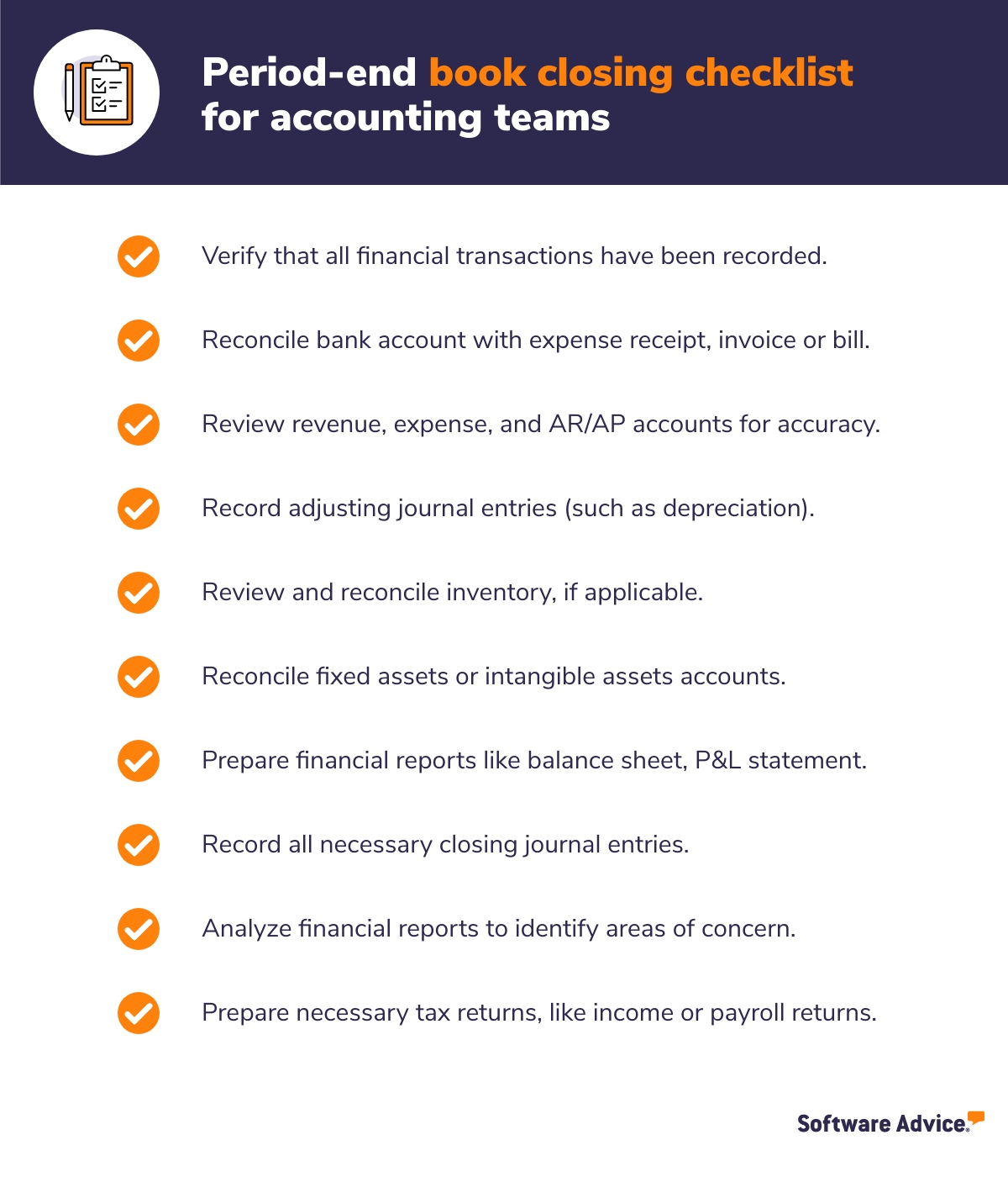 Period-end book-closing checklist for accountants graphic