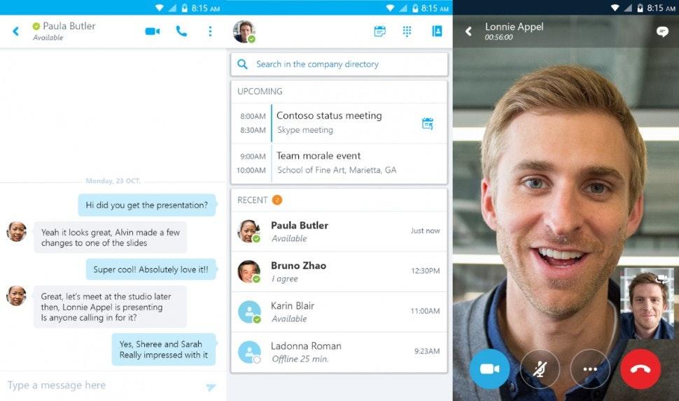 Video conferencing screenshot in Skype for Business