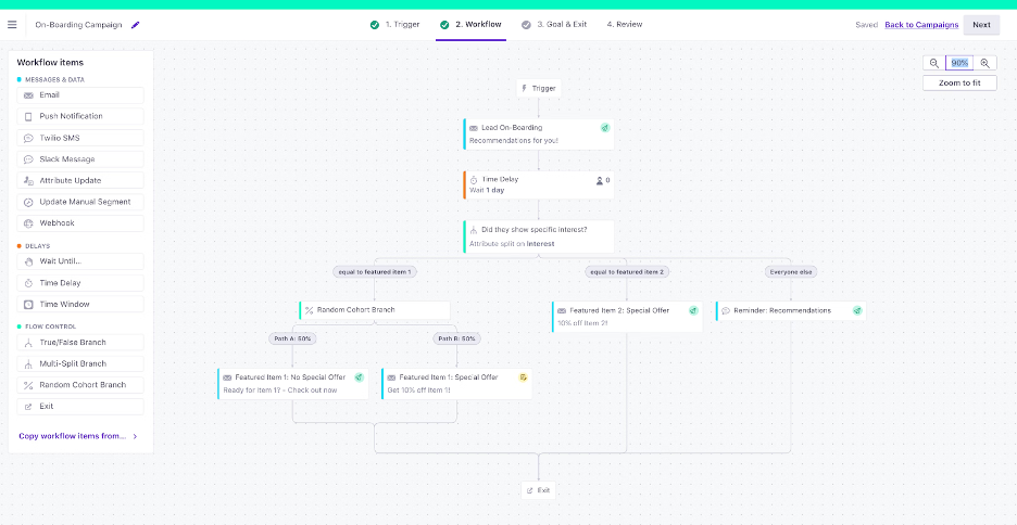 Customer.io’s automated email workflow