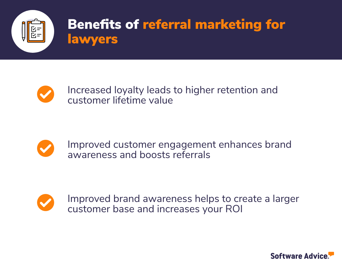 SA graphic detailing the three benefits of referral marketing for lawyers