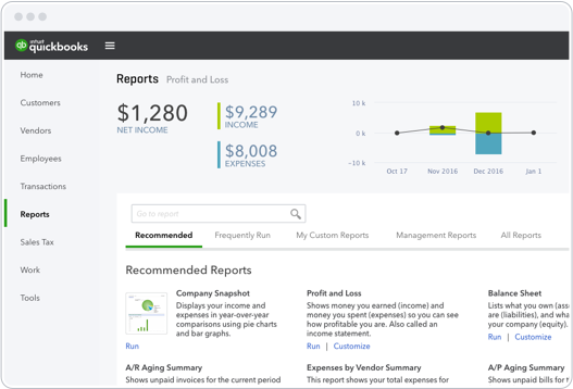 An example of financial reporting in accounting software