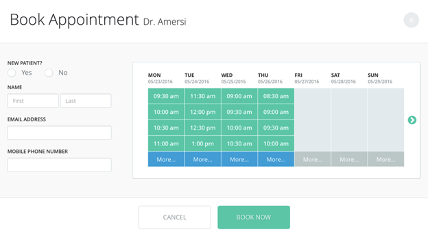 An example of a patient-booking page on PatientPop