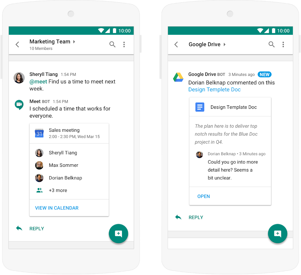 Screenshot of chat interface of Google Hangouts Chat in mobile devices