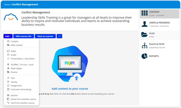 Adding content to a course in TalentLMS