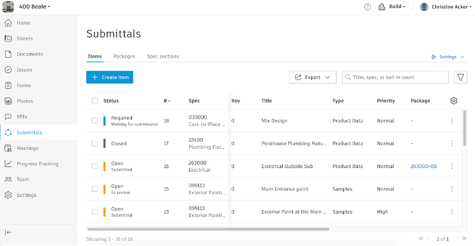 Submittal portal in Autodesk Construction Cloud