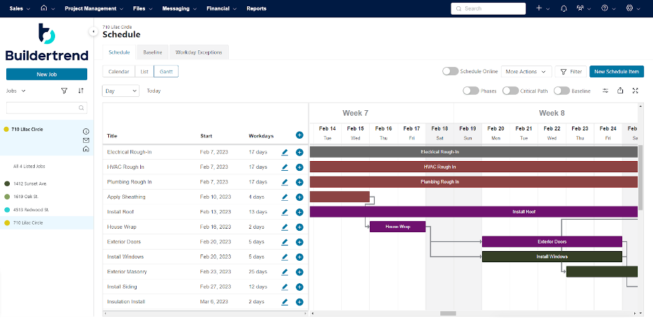 Scheduling tool in Buildertrend