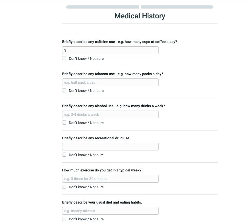 An example of an EHR custom patient intake forms