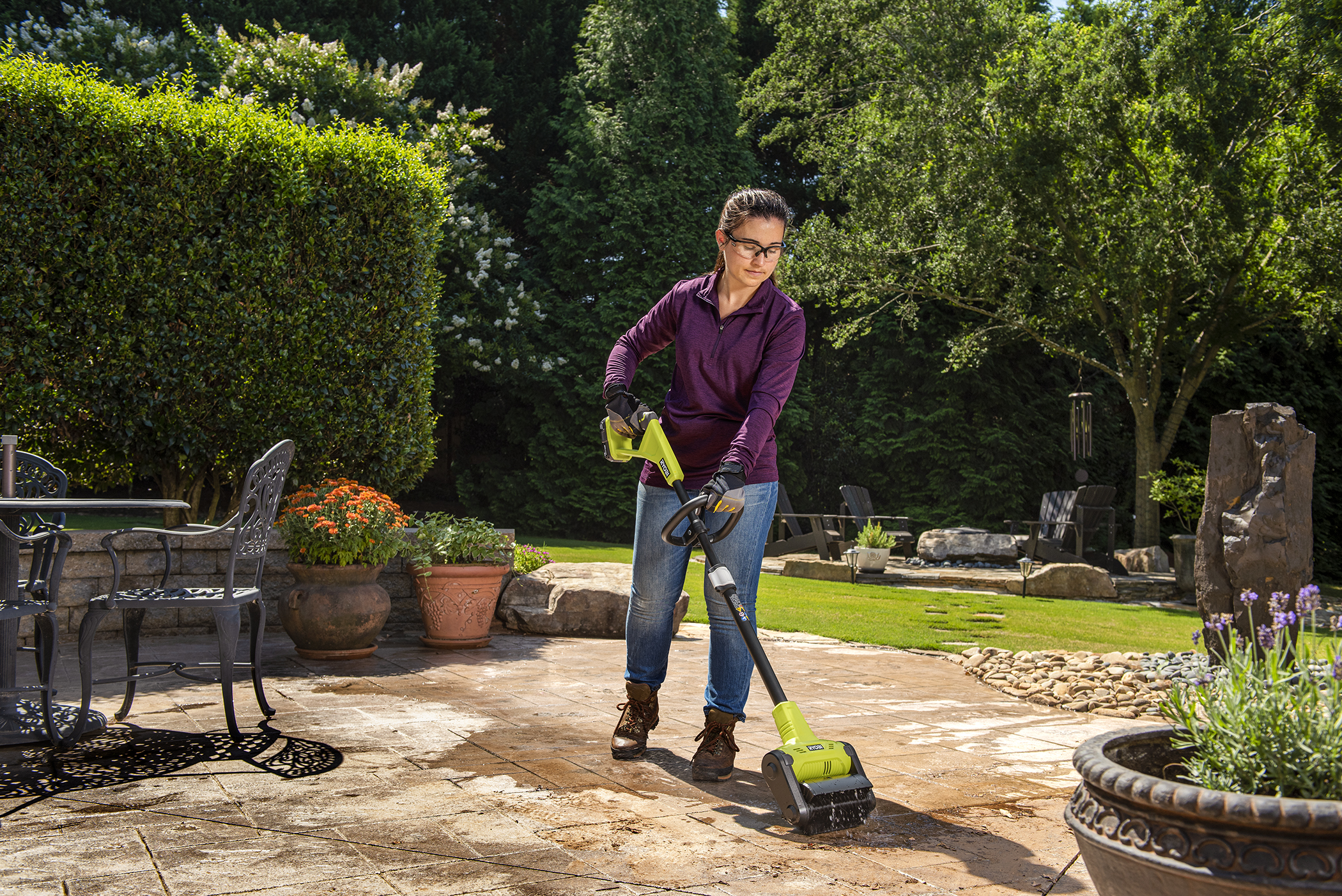 Product Features Image for 18V ONE+ OUTDOOR PATIO SWEEPER.