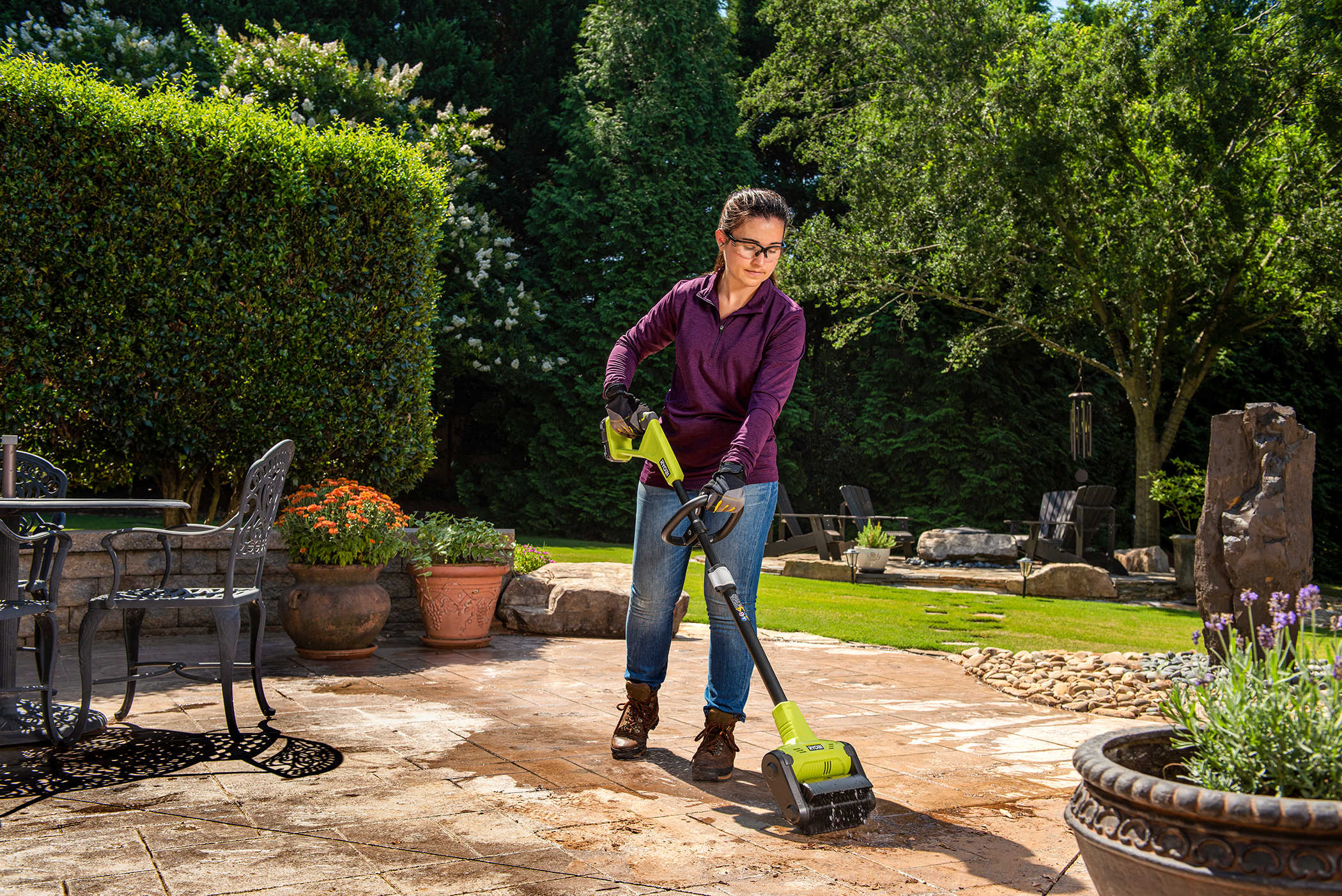 Product Features Image for 18V ONE+ OUTDOOR PATIO SWEEPER.