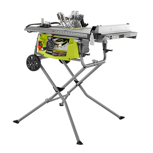 Product Includes Image for RYOBI 15 Amp 10-inch Expanded Capacity Table Saw With Rolling Stand.