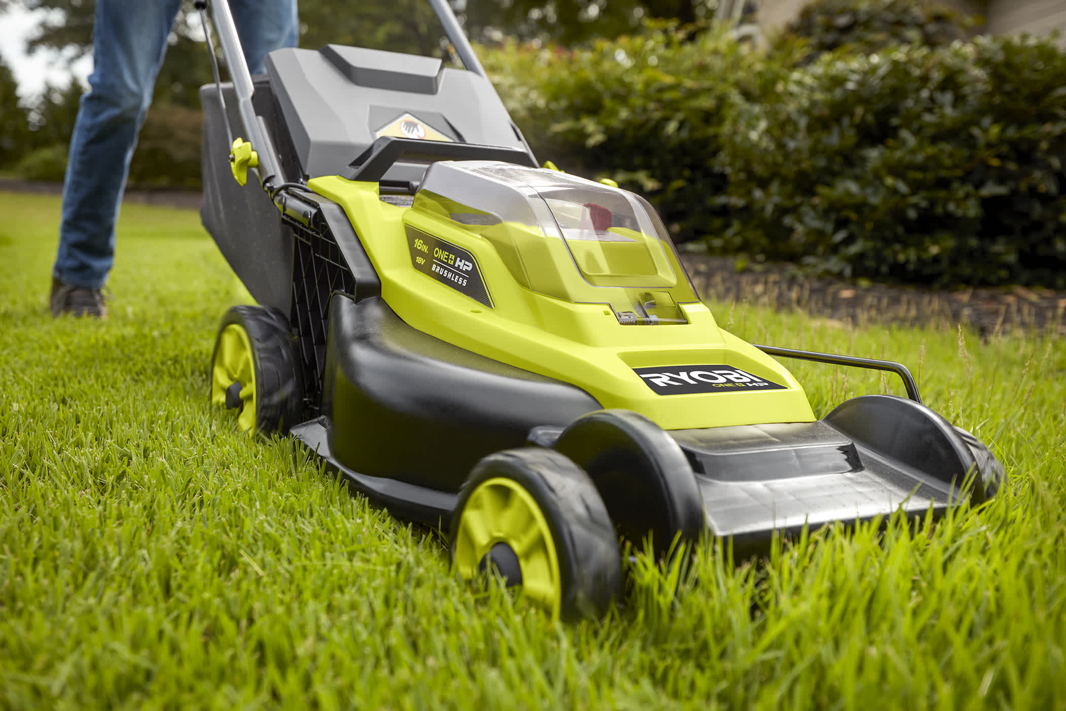 Product Features Image for 18V ONE+ HP Brushless Cordless 16-inch Walk-Behind Push Lawn Mower.