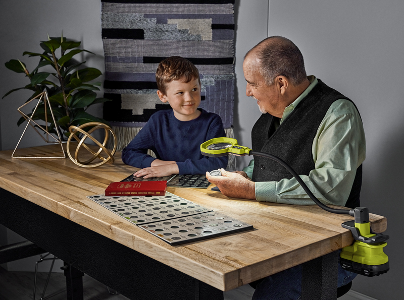 Product Features Image for 18V ONE+ MAGNIFYING LED CLAMP LIGHT.