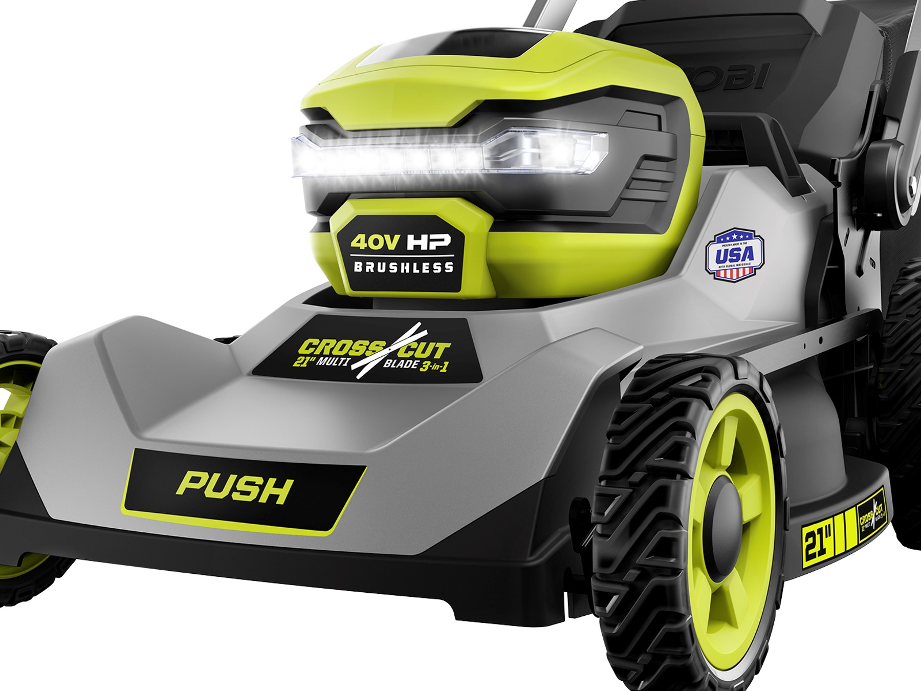 Product Features Image for 40V HP BRUSHLESS 21" CROSSCUT PUSH LAWN MOWER KIT.