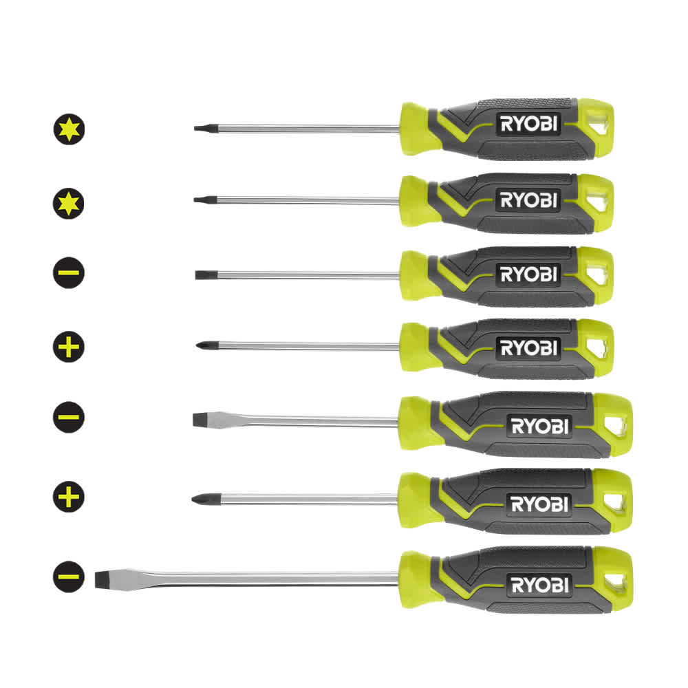 SCREWDRIVER SET (7-PIECE) WITH CUSHION GRIP HANDLES