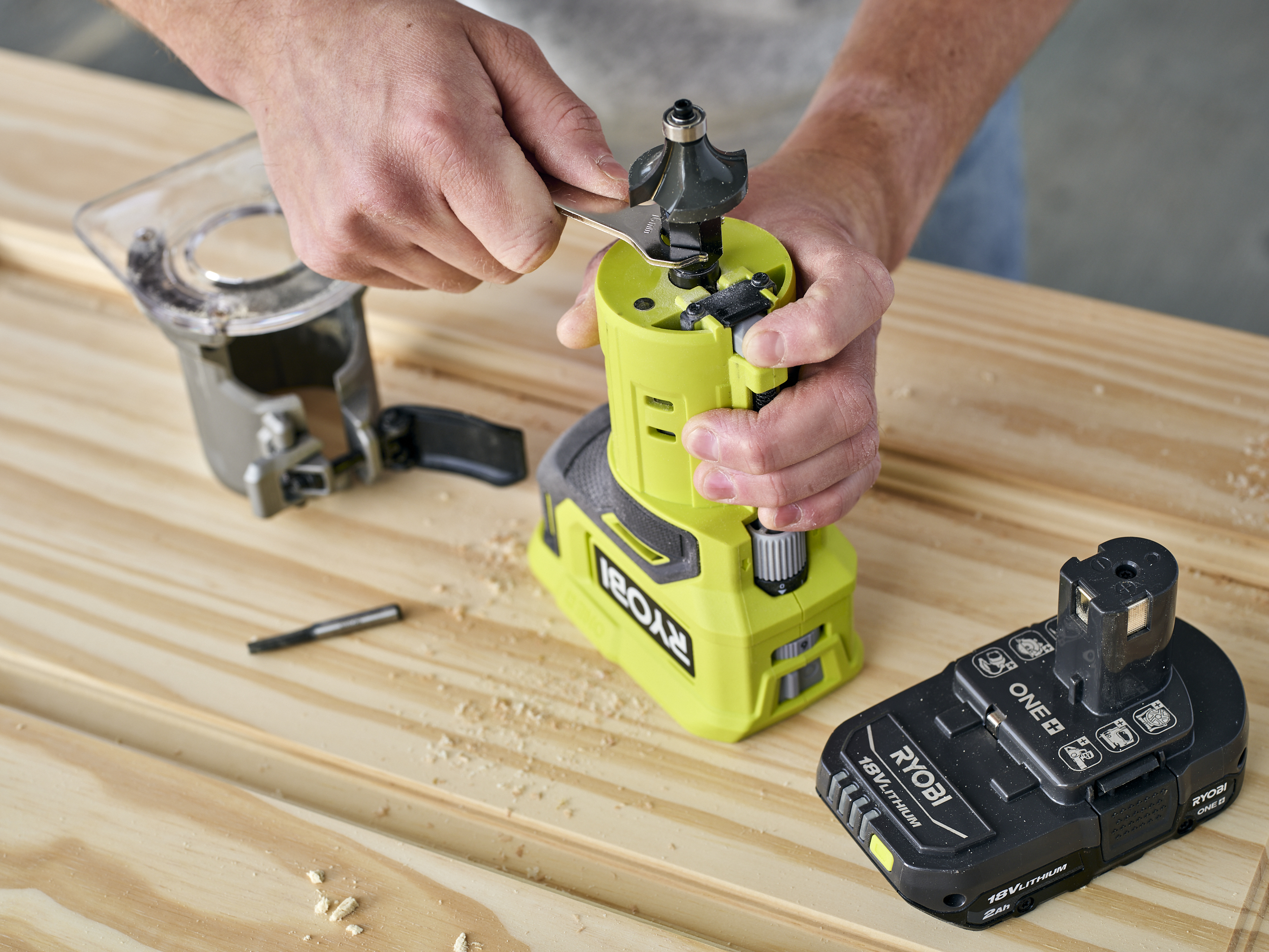 RYOBI 18V ONE+ Cordless Compact Router Kit with 2.0 Ah Battery and