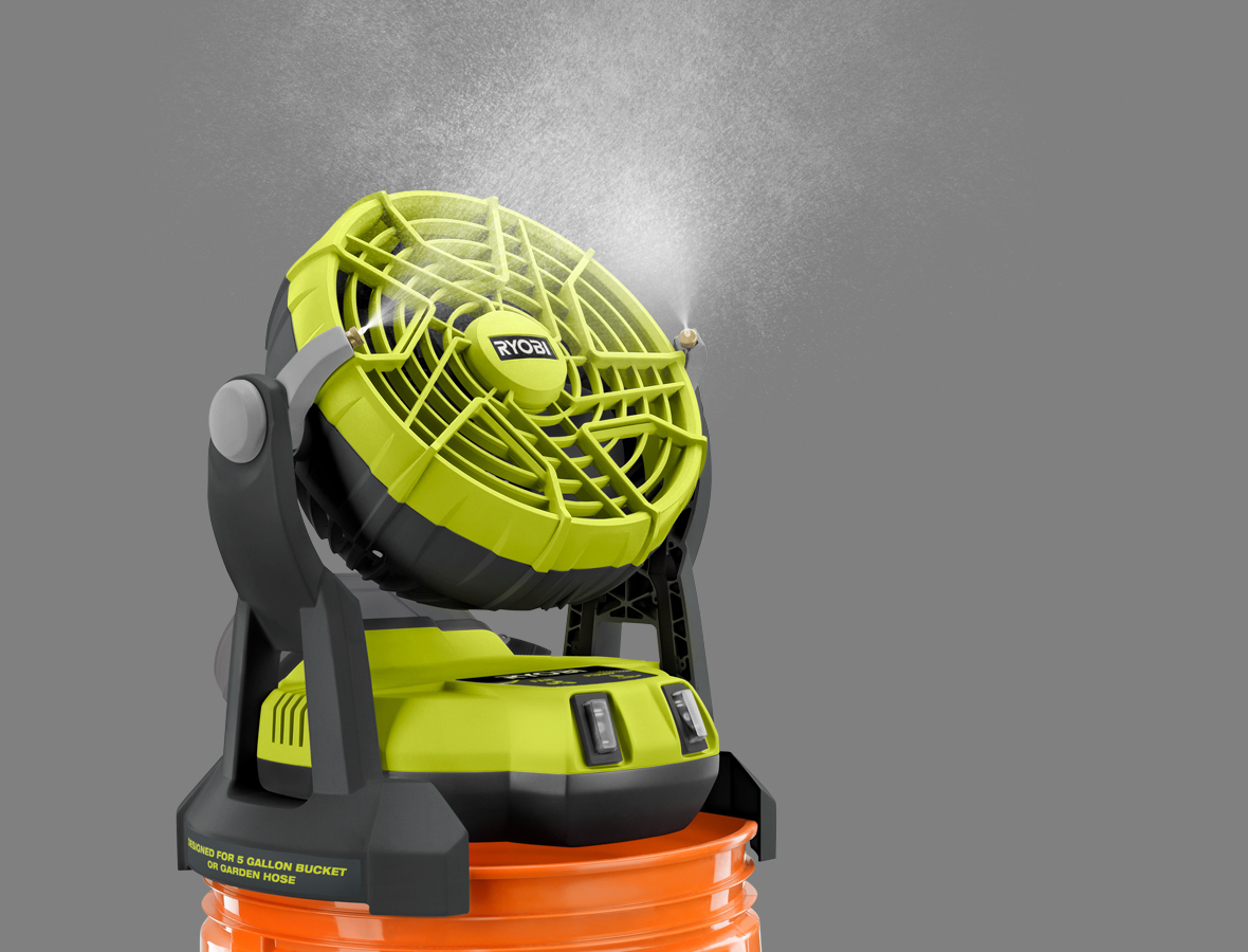 Product Features Image for 18V ONE+ BUCKET TOP MISTING FAN KIT.