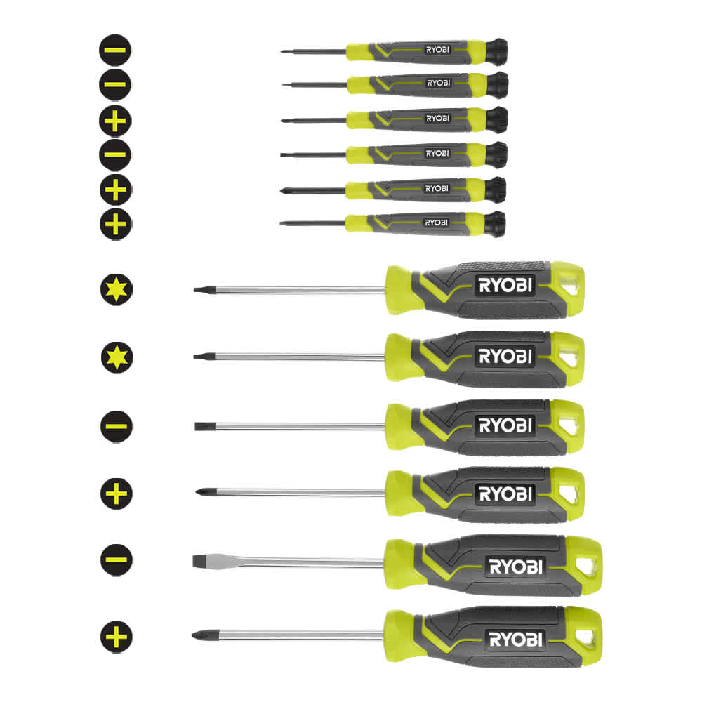 SCREWDRIVER SET (12-PIECE) WITH CUSHION GRIP HANDLES