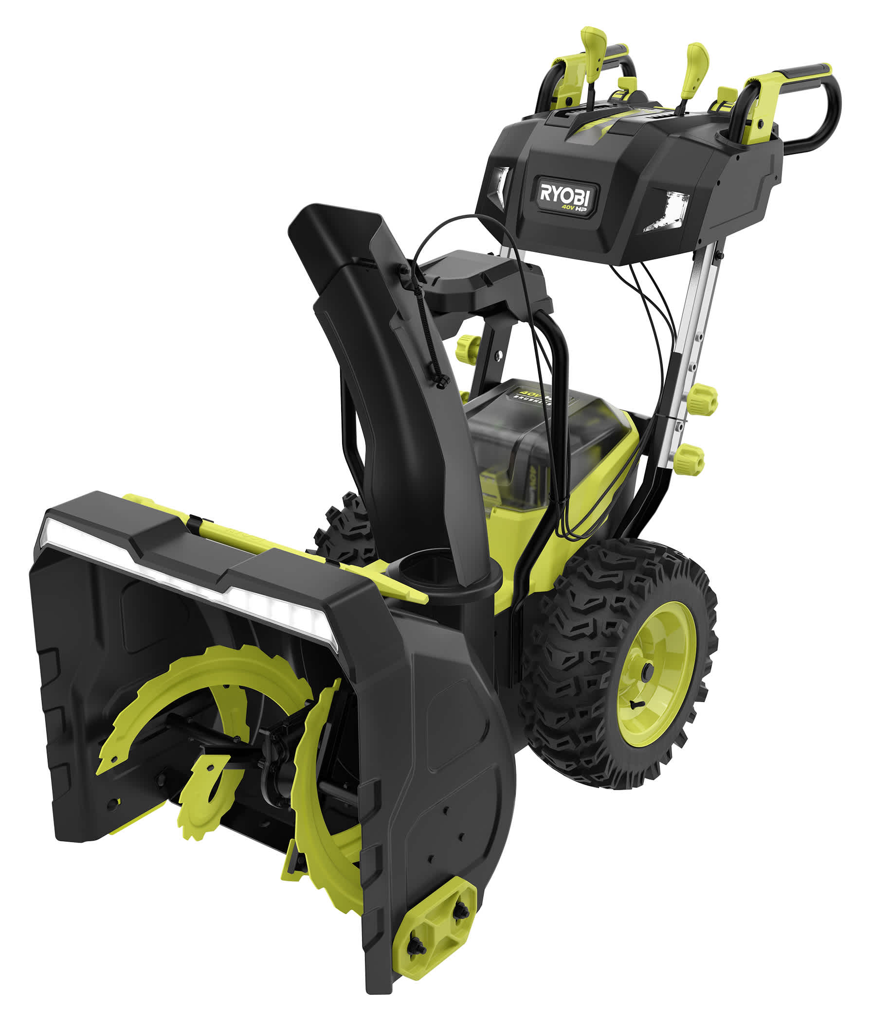 Product Features Image for Saved to List View List   RYOBI 40V HP 24-inch Brushless 2-Stage Electric Snow Blower with (4) 6.0 Ah Batteries and Rapid Charger.