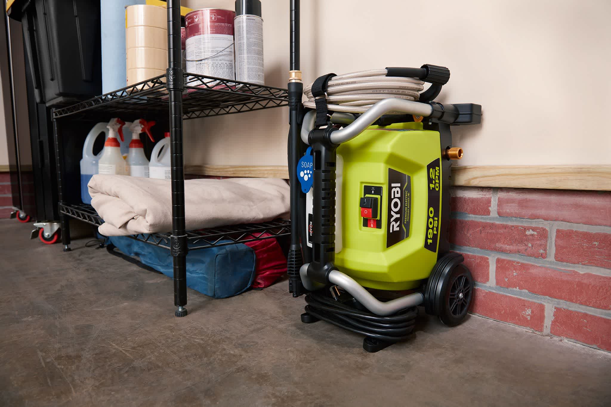 Product Features Image for 1900 PSI 1.2 GPM Cold Water Wheeled Electric Pressure Washer.