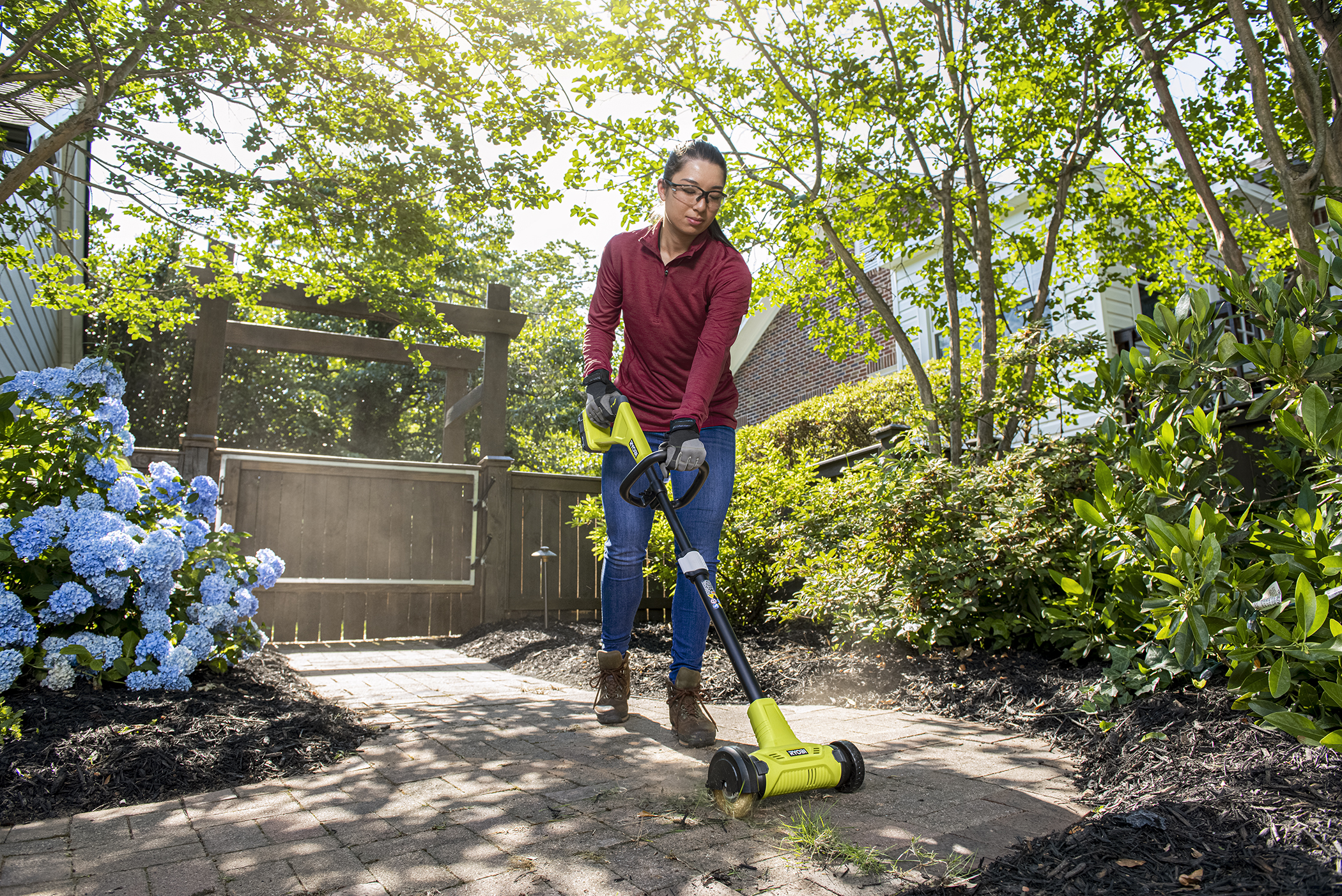 Product Features Image for 18V ONE+ OUTDOOR WIRE BRUSH PATIO CLEANER.