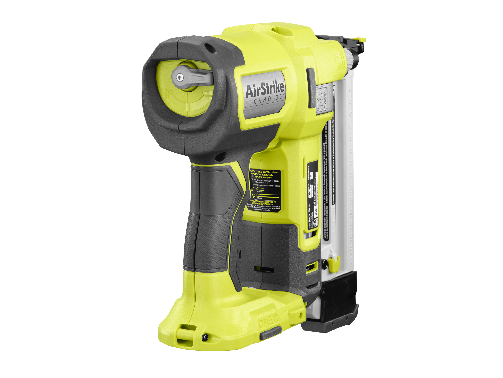 Product Features Image for 18V ONE+ AIRSTRIKE 18GA NARROW CROWN STAPLER KIT.