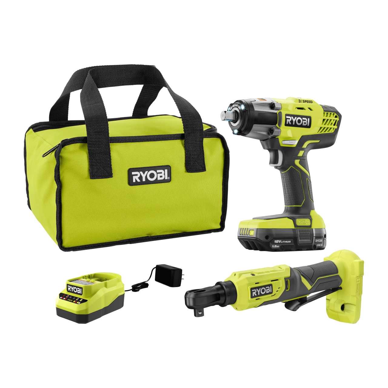 Feature Image for 18V ONE+ 1/2" IMPACT WRENCH & 3/8" IMPACT RATCHET KIT WITH 1.5 AH BATTERY AND CHARGER.